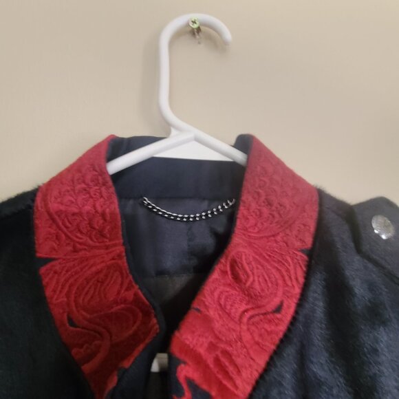 ZARA MEN COWHIDE LEATHER W FAUX FUR JACKET ZIPPERED  BLACK W RED COLLAR 42 L - Picture 5 of 5